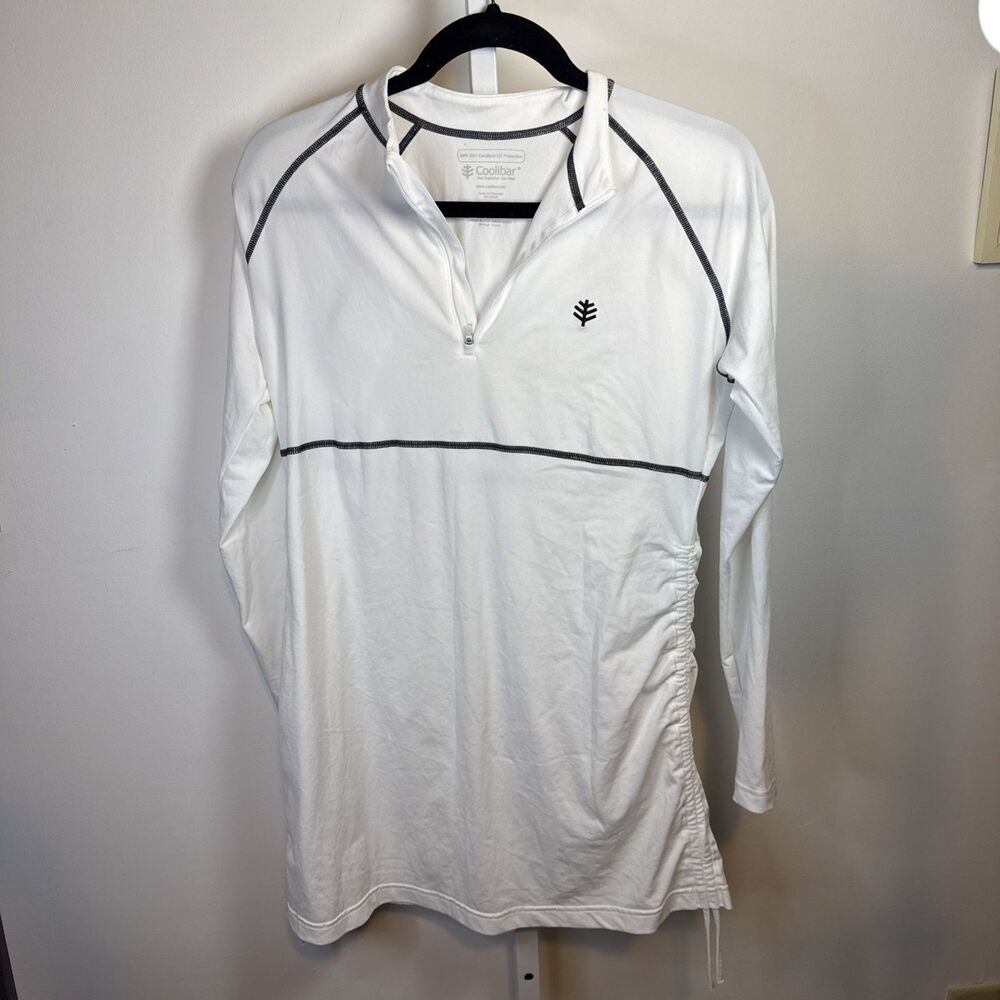 Women's Coolibar Lawai Ruche Swim Shirt white Med UPF 50+ Modesty 1/4 Zip $76